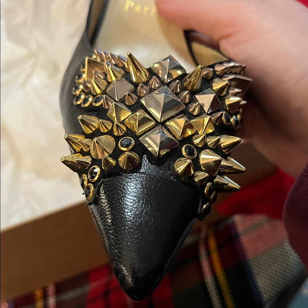 Christian Louboutin Black and Gold Studded Heels - Picture 7 of 10